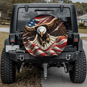 America Flag Eagle Patriotic Spare Tire Cover With or Without Backup Camera Hole - Picture 1 of 8