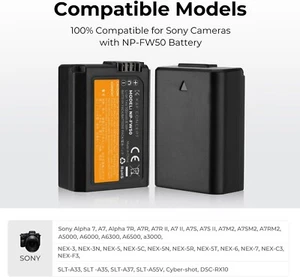 NP-FW50 Battery for Sony A6300 A6400 A6000 A5000 A3000 1100mAh 7 K&F CONCEPT - Picture 1 of 2
