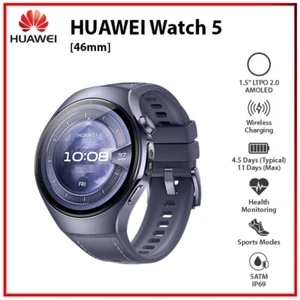 (Nowy) Huawei Watch 5 46mm FIOLETOWY 1,5" AMOLED Bluetooth iOS Android Smartwatch - Zdjęcie 1 z 6