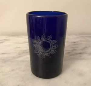 Vintage Cobalt Blue Glass Hand Blown Tumbler Celestial Sun 5” Tall 12oz. - Picture 1 of 9