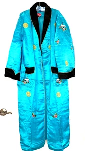 NWT " VIJIN" CHINESE BLUE SILK EMBROIDERY LINING BELT POCKETS UNISEX ROBE M - Picture 1 of 21