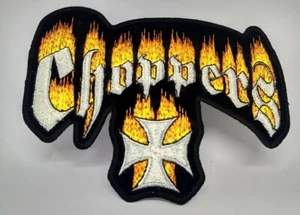 Flaming Choppers 6 IN x 4 IN EMBROIDERED MC BIKER PATCH  - Picture 1 of 3