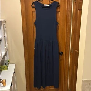 Free People Beach blu plissettato maxi abito oversize maglia elasticizzata boho L - Foto 1 di 10