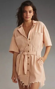 Anthropologie Pilcro Denim Mini Dress Peach Short-Sleeve Destructed Sz XL NWT - Picture 1 of 12