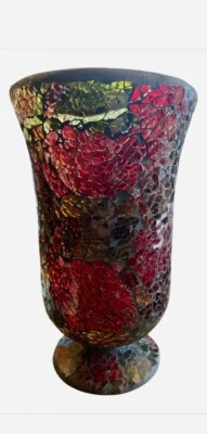 Home Accents Decorative Mosaic Vase Table 9”x 5.5” Green Red Gold Christmas - Image 1 of 4
