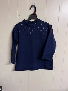 J Crew Crewcuts Youth Girl Navy Blue Pullover Embellished Sweater Teen Size 16 - Picture 1 of 8