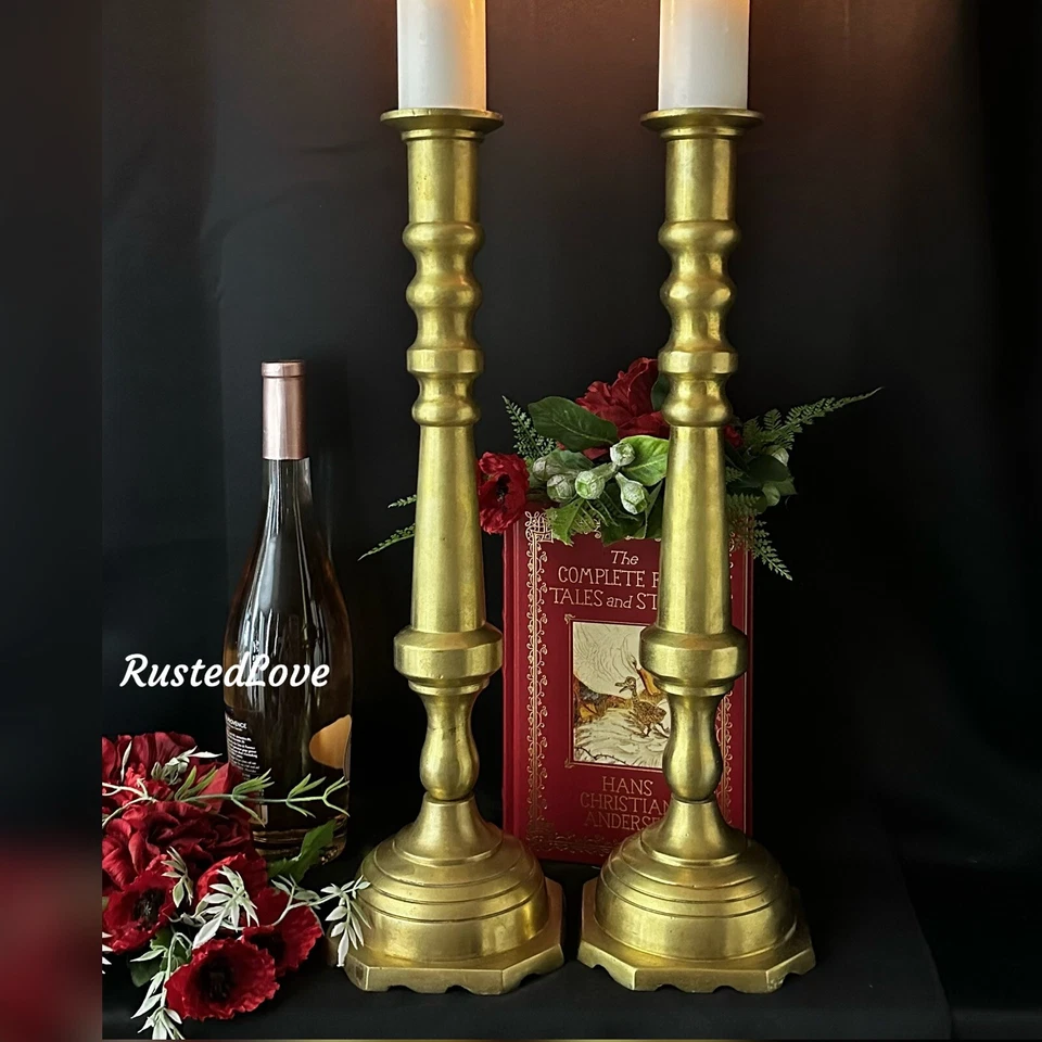 Candle Holders Solid Brass Floor / Hearth Candlesticks Hollywood Glam Wedding * - Image 1 of 4