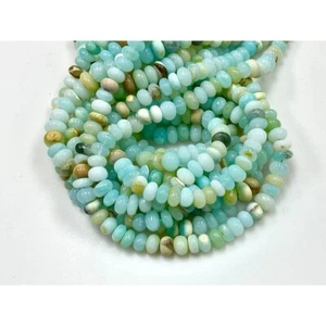 AAA Natural Ocean Green Peruvian Opal Gemstone Rondelle Shape Beads 8-11mm - Picture 1 of 9