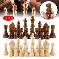 32 Piece Wooden Carved Small Chess Pieces Hand Crafted Set 65//91mm King Tool Kit