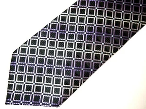 Vtg Croft & Barrow Mens Necktie Tie Purple Grey Black Checkered Silk 60" Career - Picture 1 of 3