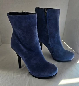 Colin Stuart Leather Suede Heeled Boots. Mid Calf, round toe, size 10B Blue - Picture 1 of 10