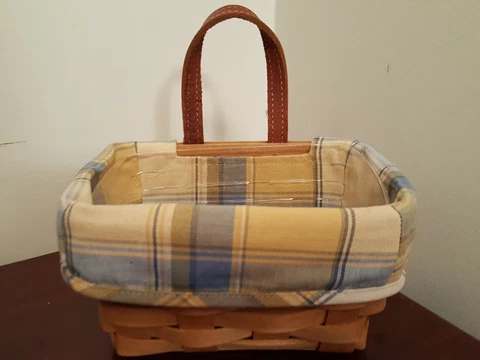 Longaberger Basket  2003 Signed/Dated 7" X 5.5" X 4" w/ Plastic & Fabric Liners Cover