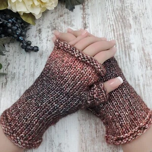 Knit Fingerless Gloves, Handmade Wrist Warmers, Texting Gloves, Gift, Winter - Picture 1 of 5