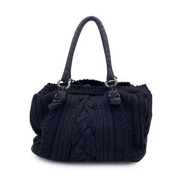 Auténtico Bolso de Hombro Ermanno Scervino Negro Tejido de Lana Bolso de Mano Foto 1 de 4