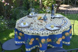 Provence Tablecloth 180 Cm Round Blue From France Easy Care And Iron Free - Picture 1 of 7