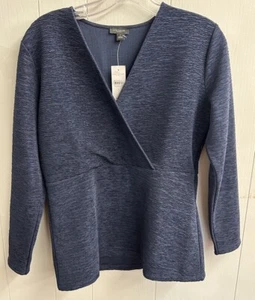 Ann Taylor Factory Top. Navy Blue. Raised Rib Cross Over Chest. Size Small. NWT