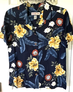 Women New Jamaica Bay Dark Blue/Multicolor Short Sleeve Buttons-Up Shirt size S - Picture 1 of 3