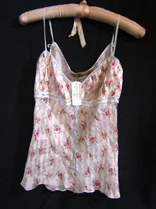 NWT JOHN GALLIANO 100% SILK CAMISOLE PINK STRIPES FLORAL TOP SZ 40/US 6 NWT - Picture 1 of 15
