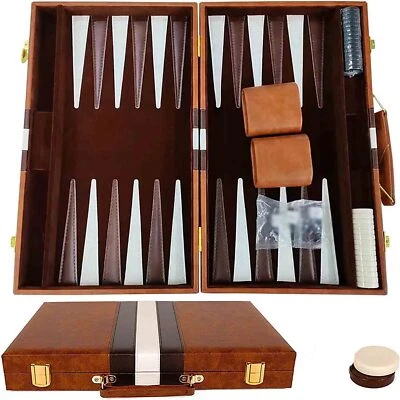 18 Inch Premium Leather Backgammon Board Game Set for Adults Kids Classic Game - Image 1 of 4