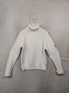 Calvin Klein Women Sweater Medium Cream 100% Cotton Long Sleeve Knit Pullover - Picture 1 of 16