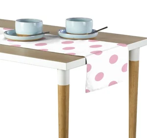 Pale Pink Dots on White Table Runners - 12"x72" or 14"x108" - Picture 1 of 1