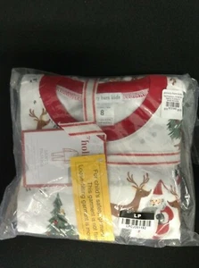 Pottery Barn Kids Modern Holiday Santa Christmas Kids bed 2 pc Pjs Pajama sz 8 - Picture 1 of 3