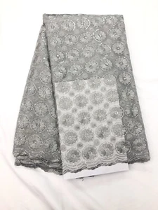 Abito da sposa con paillettes ricamate tessuto pizzo chiffon africano nuovi disegni 5 iarde - Foto 1 di 4