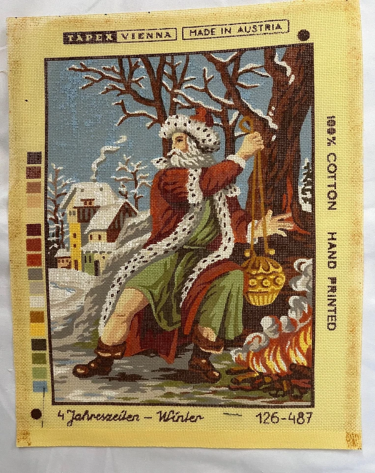 VTG Needlepoint Canvas St. Nicholas Christmas Made in Austria, “Winter” - Image 1 of 3