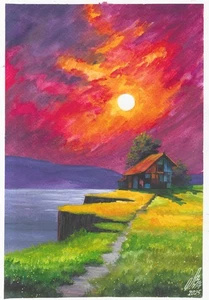 original painting 17.5 x 25 cm 318LV artwork watercolor modern landscape - Picture 1 of 1