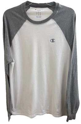 CHAMPION Hombre Talla (L) Auténtico Vapor Manga Larga Raglán Bloque de Color Blanco/Gris Foto 1 de 4
