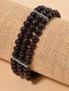 Mozambique Garnet 5-7mm Beaded Bracelet In Silvertone (140.00 ctw) Women's 7"-9" - Picture 1 of 6