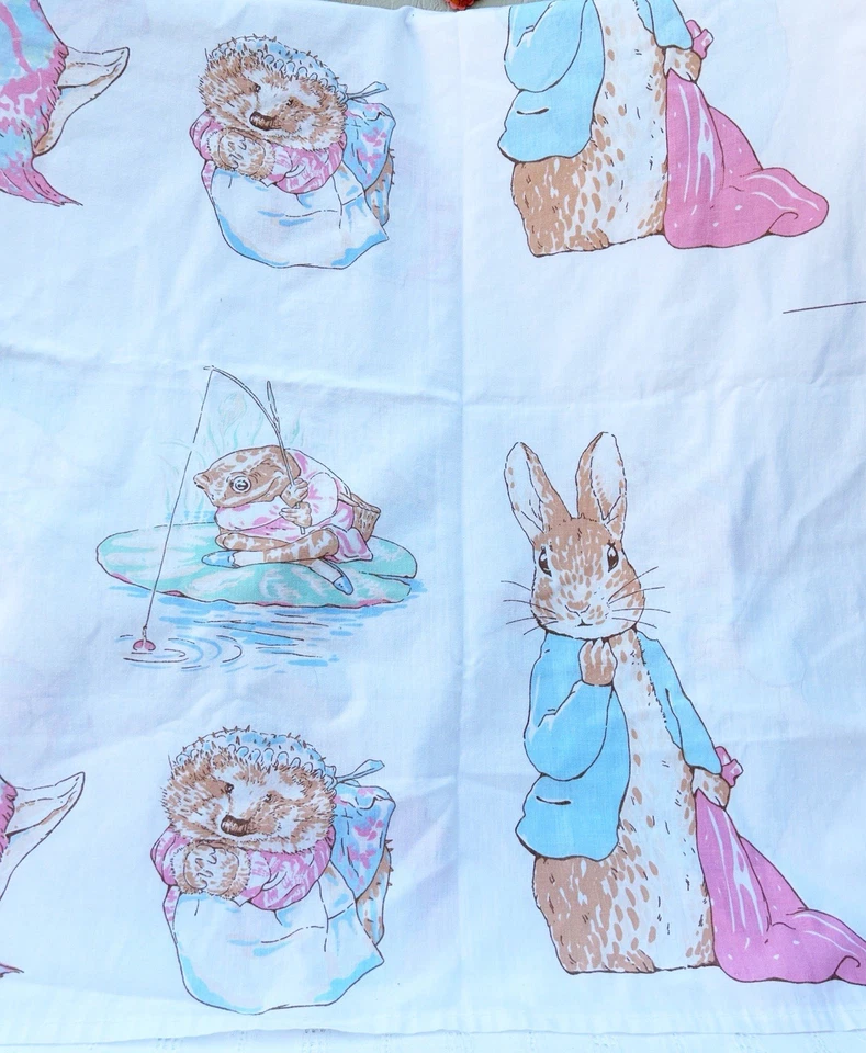 Vtg Beatrix Potter Peter Rabbit Jemima Jeremy Fisher Appliqué Fabric Panel 17x46 - Image 1 of 4