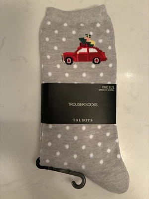 TALBOTS GRIS LUNARES COCHE ÁRBOL PAR DE CALCETINES NUEVOS CON ETIQUETAS Foto 1 de 3