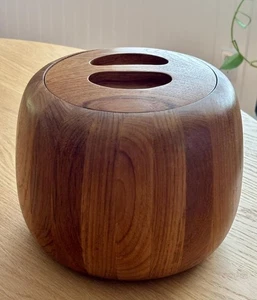 Dansk IHQ Quistgaard Staved Teak Rounded Ice Bucket Inset Lid Black Liner Exclnt - Picture 1 of 13
