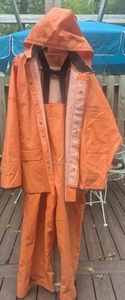 Carhartt Men’s Sz 2XL PVC Waterproof Rain Coat & Bibs Pant Orange Set - Picture 1 of 8