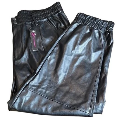 No Boundaries Faux Leather Joggers, Black, Juniors Size 15 - Image 1 of 4