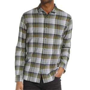 John Varvatos Final Sale NWT Men's Ross Large Check Button LS Shirt Bottle Green - Picture 1 of 6