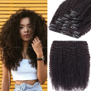 Brazilian Afro Kinky Curly Clip in Real Human Hair Extension Full Head 8"-24" US - Picture 1 of 10