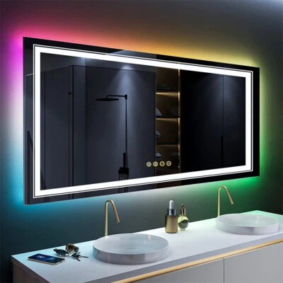 Bathroom LED Vanity Mirror Dimmable Anti-fog Smart RGB Backlit + Front Light US - Image 1 of 4