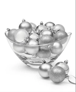 NEW MACY'S SET OF 30 ASSORTED SHATTERPROOF SILVER BALL CHRISTMAS ORNAMENTS - Picture 1 of 8