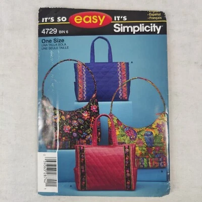 Simplicity One Size Shopping Bag Tote Purse Quilting Sewing Crafts Template - Image 1 of 4