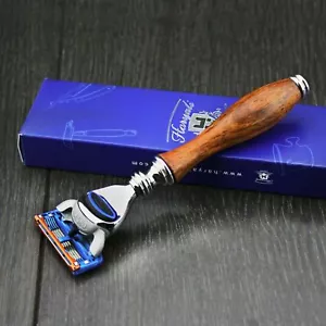 5 Edge Shaving Razor with Long Classic Wooden Handle for Men for Shave at Home - Picture 1 of 5