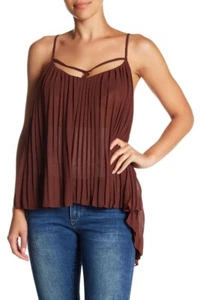 One Teaspoon Gold Rush Pleated Tank Top Spaghetti Strap Brushed Gold Boho Sz M - Picture 1 of 9