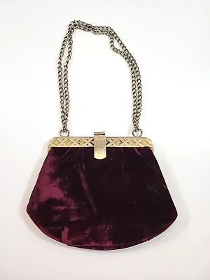 Bolso de mano de noche de terciopelo rojo borgoña vintage cartera de cóctel correa de cadena plateada Foto 1 de 4