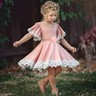 Kids Baby Girls Dress Lace Floral Party Dress Short Sleeve Solid Dress Clothes