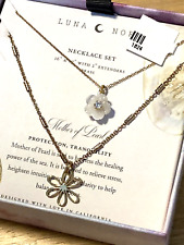 Luna Norte Carved Mother of Pearl Flower Pendant 14K Gold Plated Necklace Set