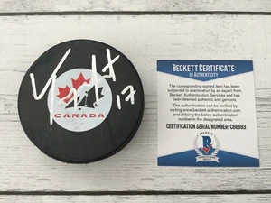 Tyson Jost Signed Autographed Canada Hockey Puck Beckett BAS COA Avalanche Avs a - Picture 1 of 2