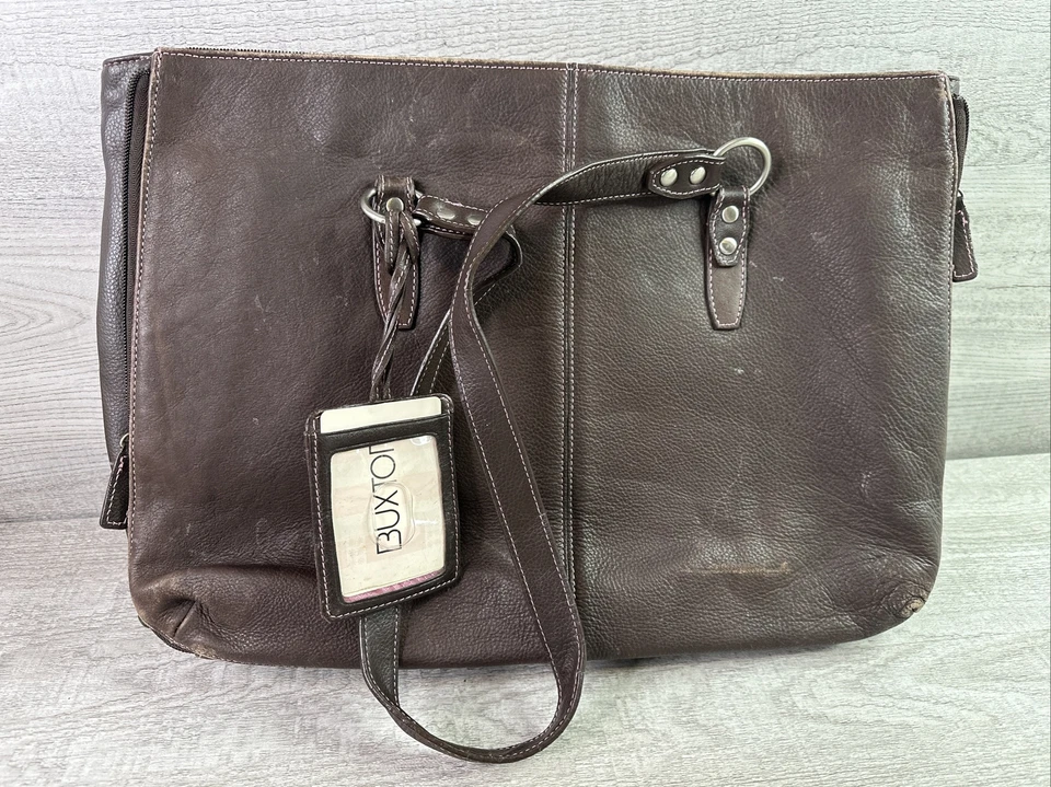 Buxton Maletín de Cuero Genuino Bolso de Hombro Bolso de Mano Laptop Marrón Cremallera Foto 1 de 4