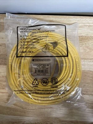 MONOPRICE 9860 Patch Cord Cat 6 Flexboot Yellow 100 ft. New - Image 1 of 3