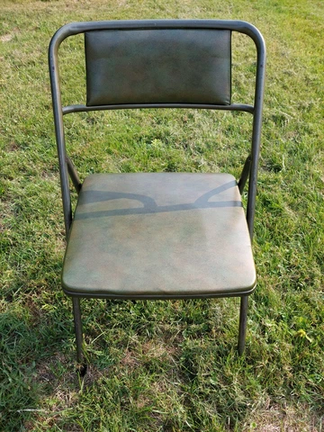 50s Cosco Chair Avocado Green Metal Vinyl Padded Seat Folding Chair Bridge Cover